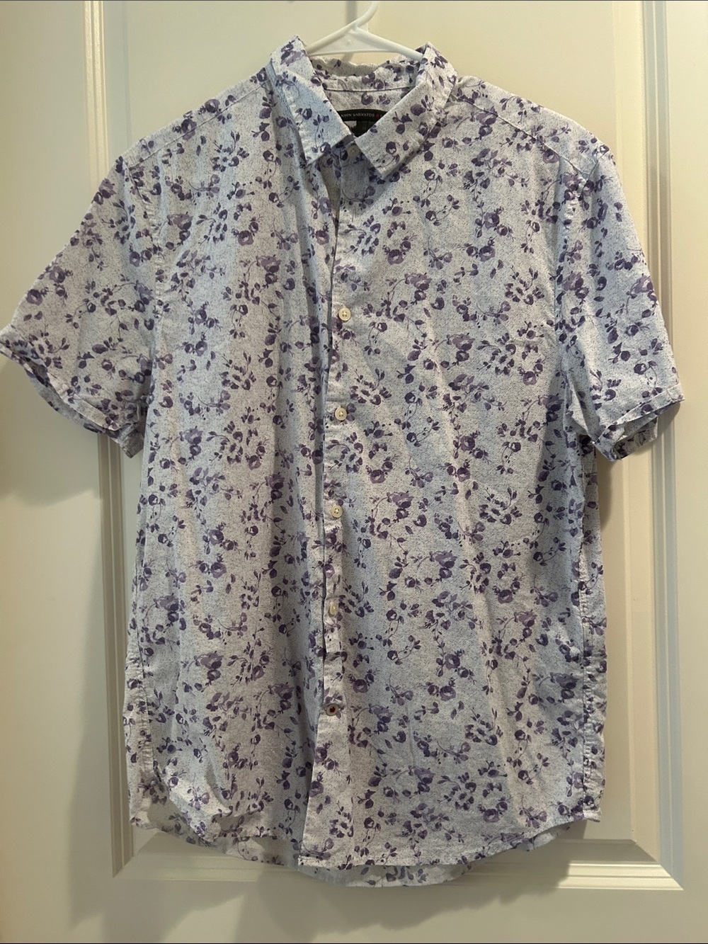 John Varvatos floral button down shirt cuffed short sleeves 100% Cotton size M